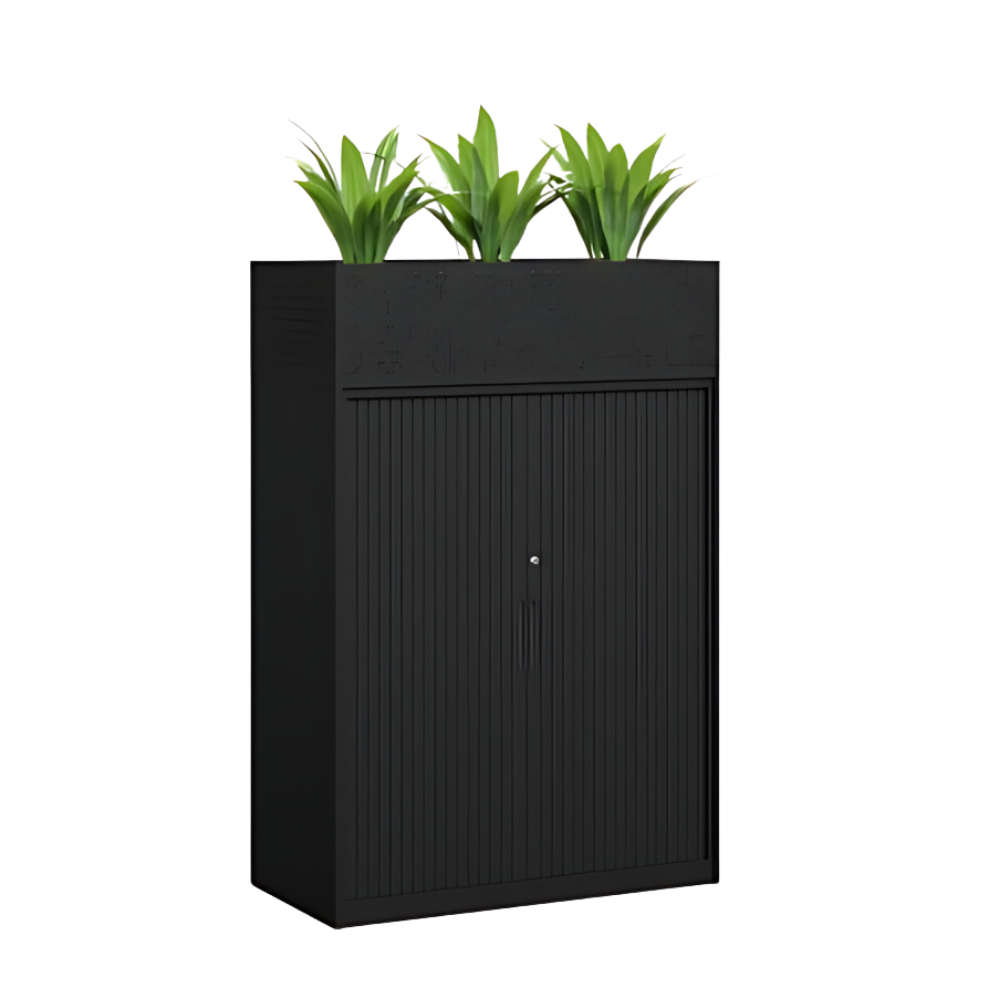 Lunar Metal Tambour Door Cupboard with planter box and option with plants