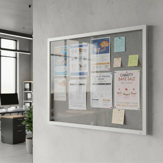 BeNoticed Notice Case Sliding 2 Door Grey fabric